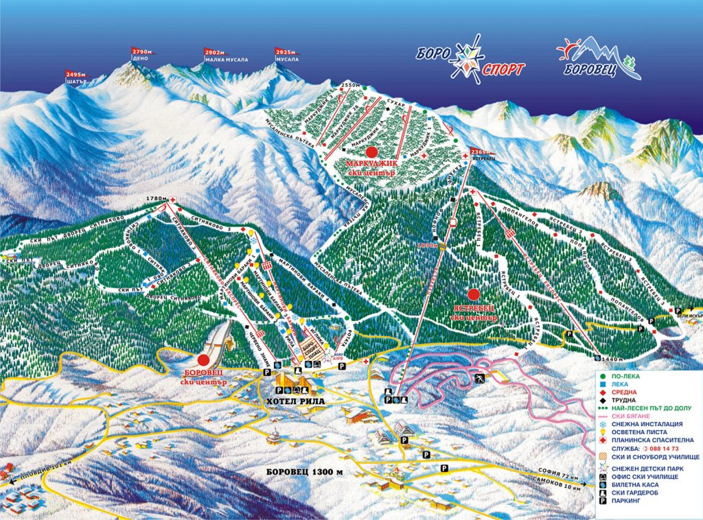 plattegrond skigebied Borovets Bulgarije